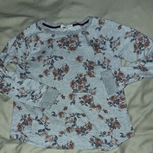 Rewind Gray Floral Long Sleeve Tee